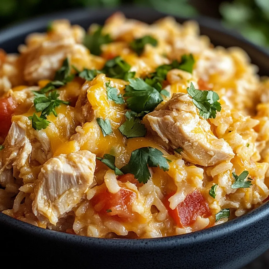 A bowl of rice with chicken and vegetables.